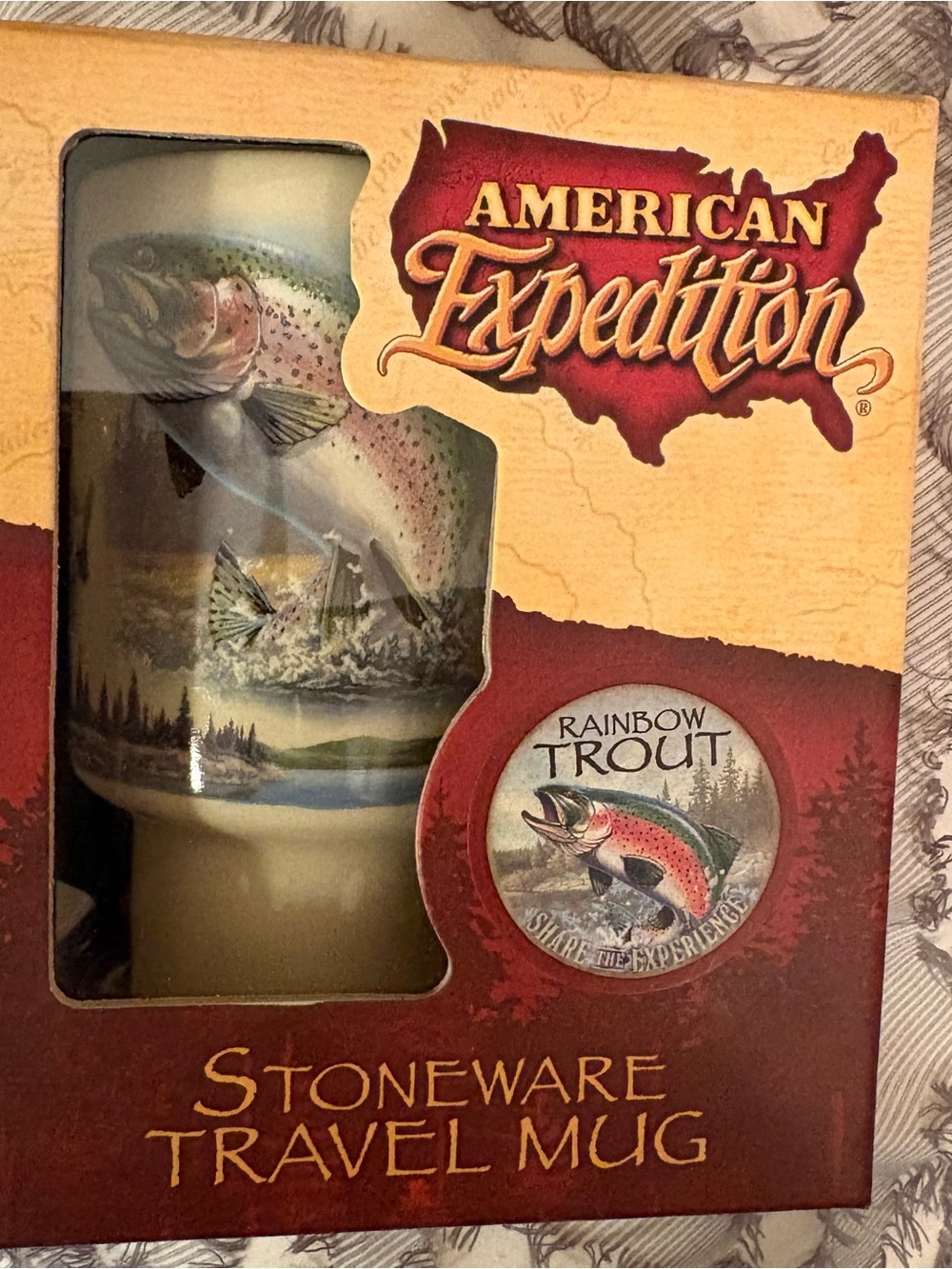 American Expedition Stoneware Travel Mug Set – Rainbow Trout – Scheels – NIB